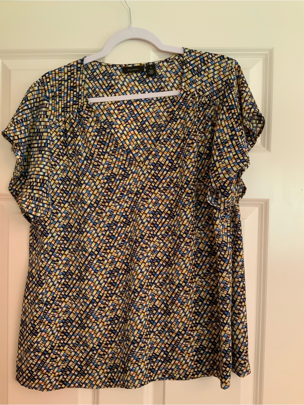 Halogen Multicolor Geometric Print Flutter Sleeve Blouse - Size XL